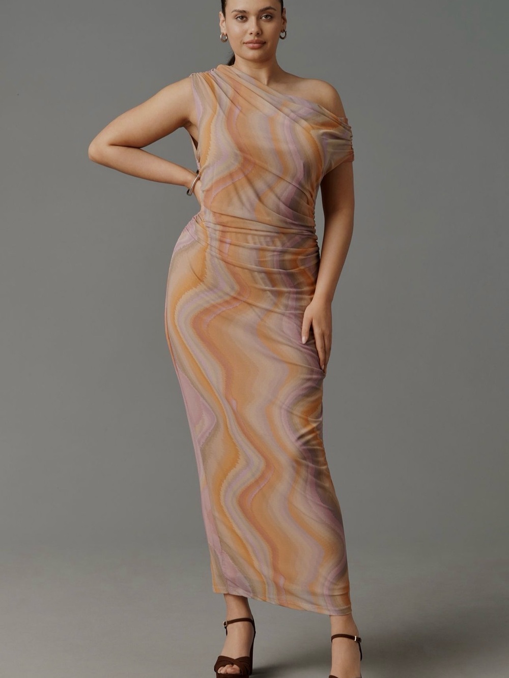 Eloquii Draped Sheath Dress in Lavender, Peach & Taupe